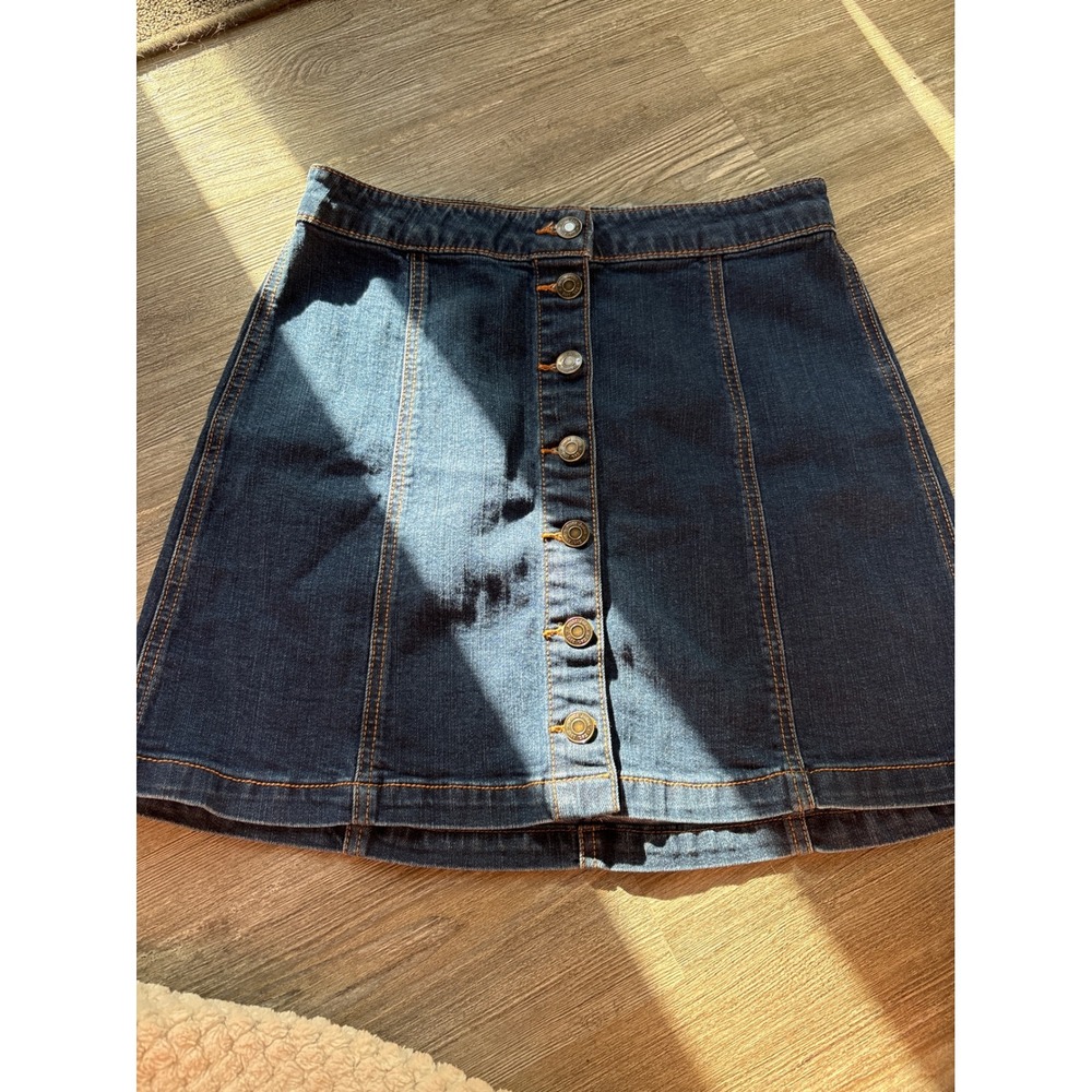 11. Mudd Girls Dark Wash Denim Button Front A-Line Mini Skirt Size 7 JM72Y057RW